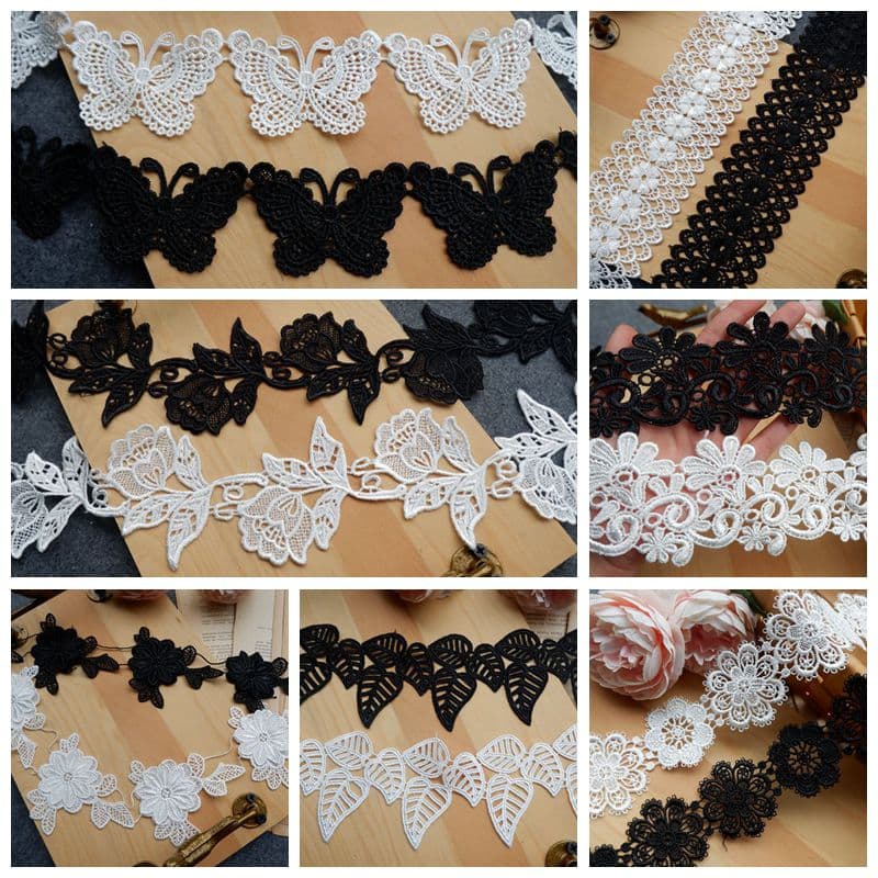 Exquisite 3D Thick Black and White Polyester Water-Soluble Lace Trim DIY Wedding Dress Shorts Accessories