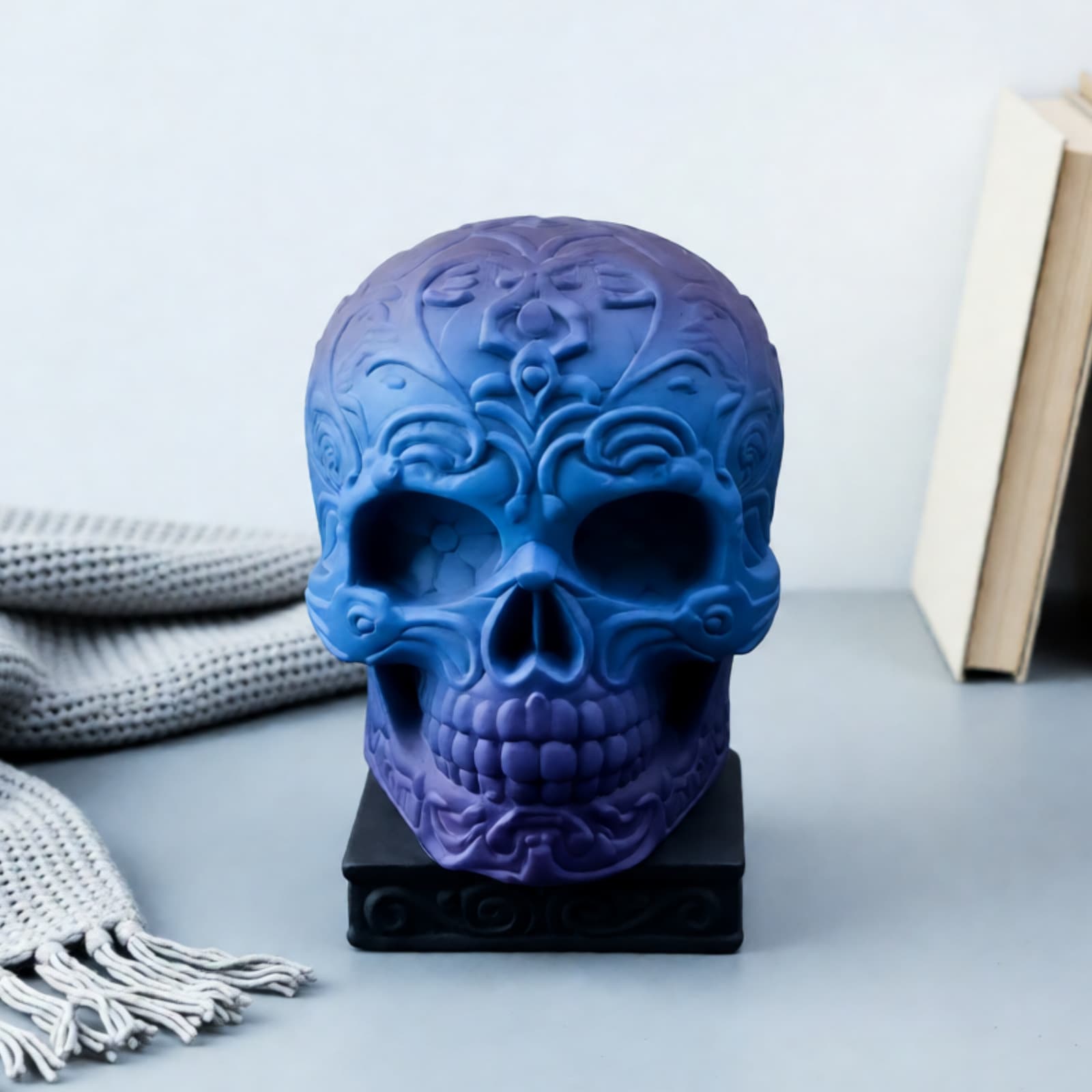 Carved Skull Ornament Mold Candle Plaster DIY Plaster Ornament Candle Holder Silicone Mold W0994