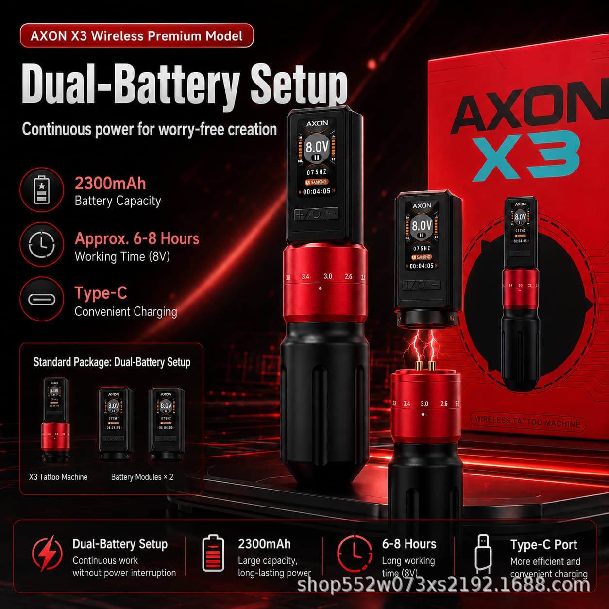 AXON X3 Frequency-Control Dotwork Dual-Battery Tattoo Machine