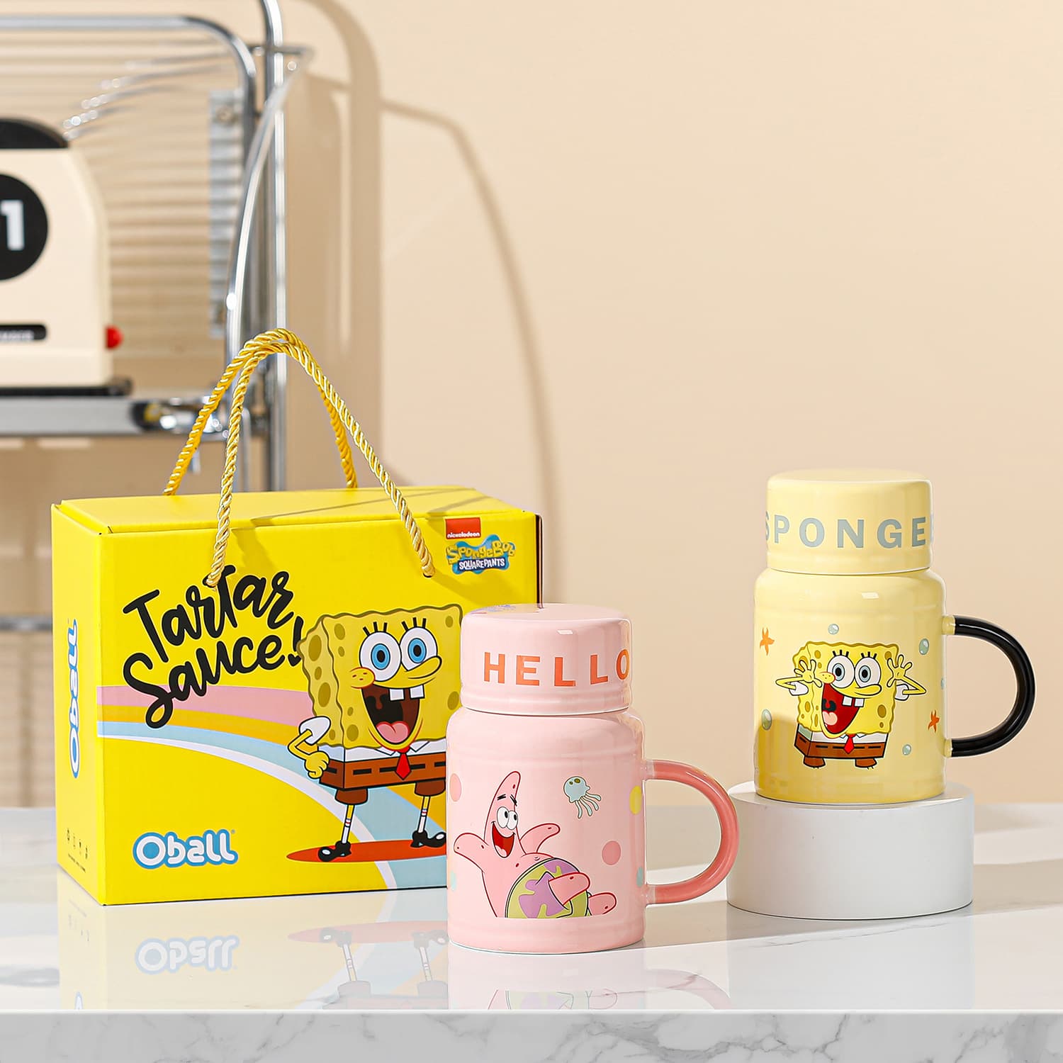 SpongeBob officially licensed mug with lid, high-appearance cartoon ceramic cup for girls, couples, and kids