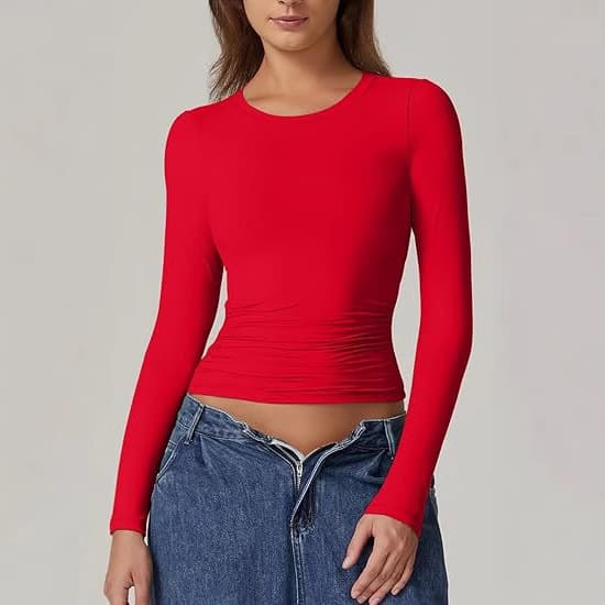 Women's Slim Fit Long Sleeve T-Shirt Versatile Comfortable Fabric Basic Style Crew Neck Polyester Fiber Fashionable Casual Top