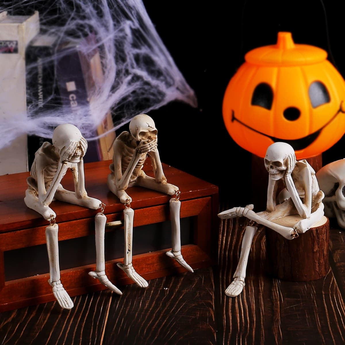 Cross-border Halloween Skeleton Ghost Festival Atmosphere Don’t Listen or See Resin Ornaments Skeleton Skeleton Craft Decorations