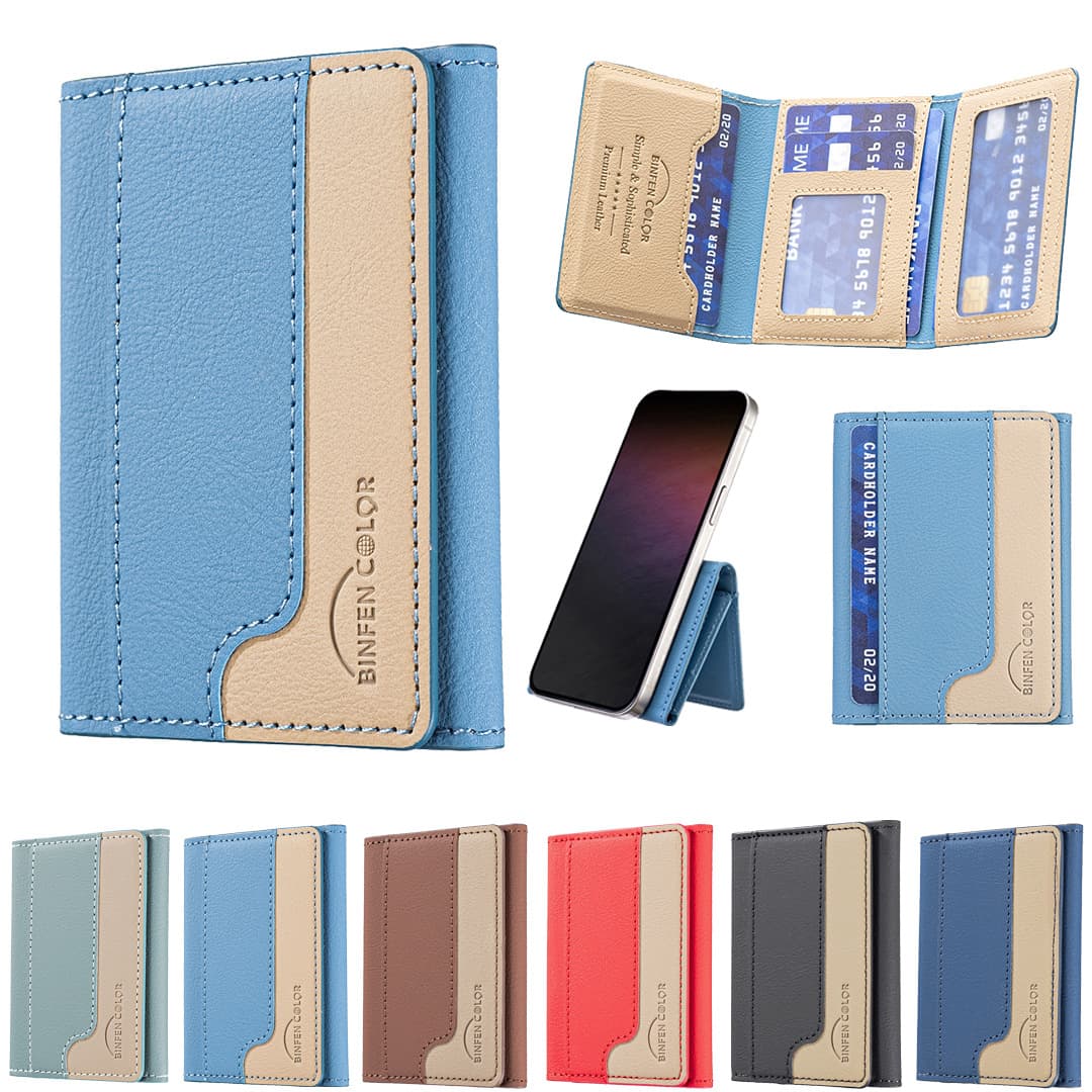 Tri-Fold Magnetic Wallet Card Holder Stand for iPhone 16/14, Magnetic Wallet Phone Wallet Back Mount
