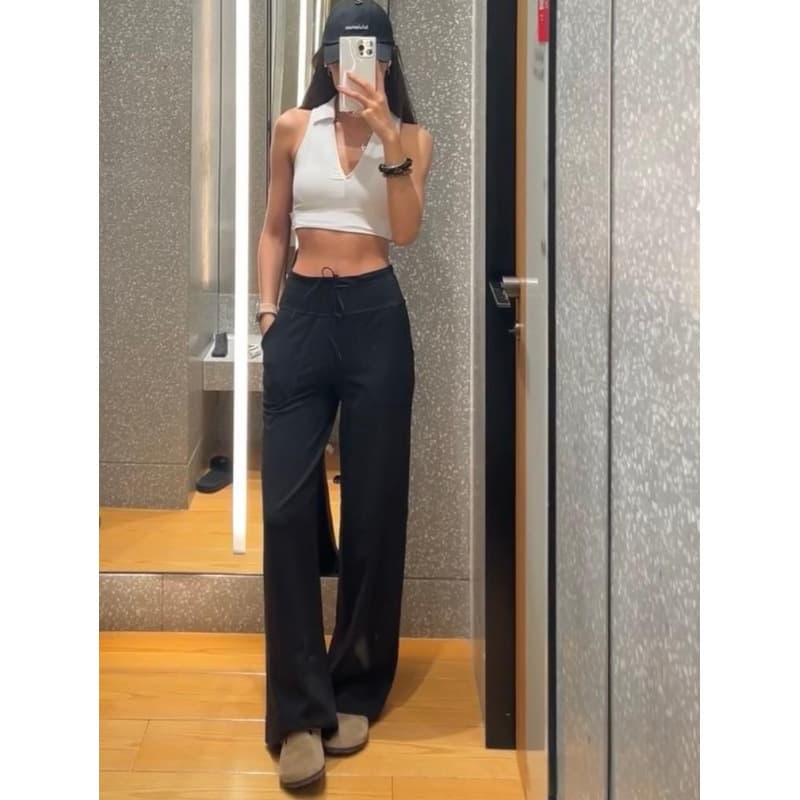 Lulu Throwback Drawstring Straight Leg Pants, Yoga Pants, Casual Pants, High-Waisted Slim Fit, Flowy Pants