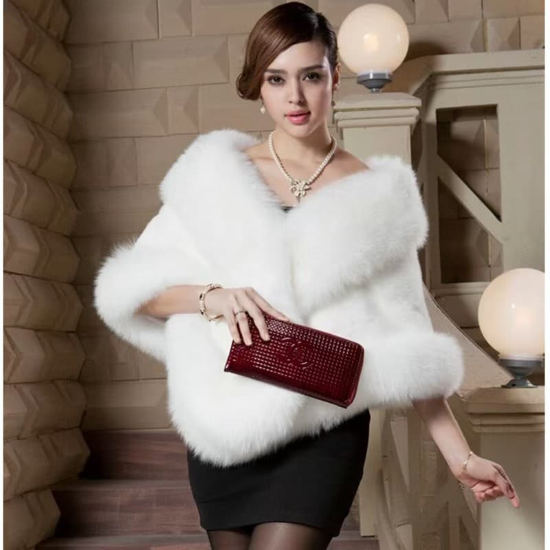 10 - Winter Bride Fox Fur Shawl Wedding Cape Dress Cheongsam Fur Cloak Coat Mink