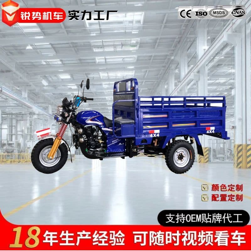 Africa's Best-Selling Three-Wheel Fuel Motorcycle Cargo Agricultural Dump Truck Gasoline Motorcycle Load King Cross-Border