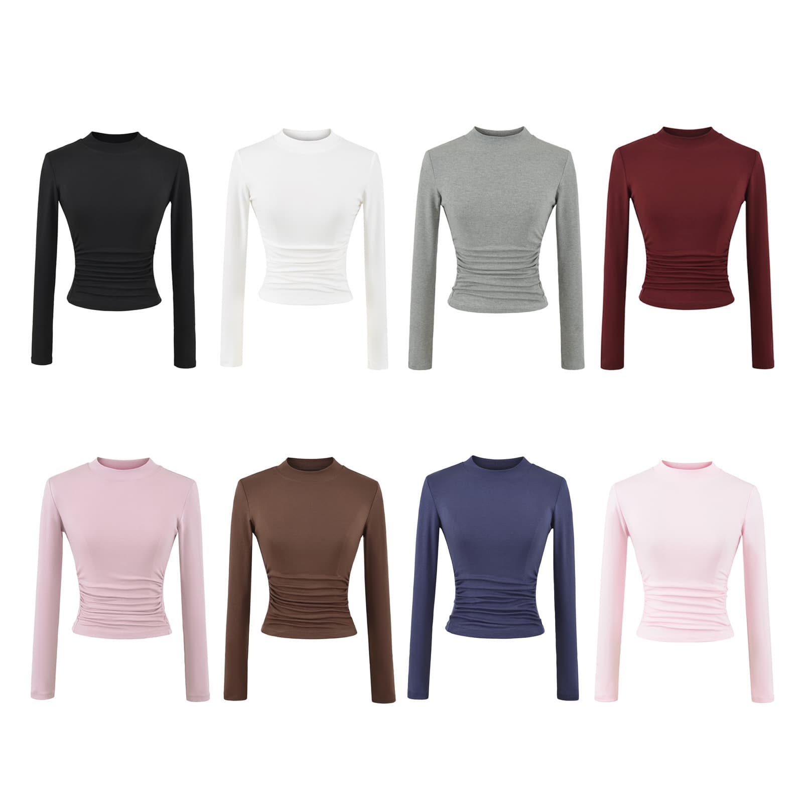 2025 Autumn/Winter Women's Mock Neck Basic Slim Fit Cropped Top