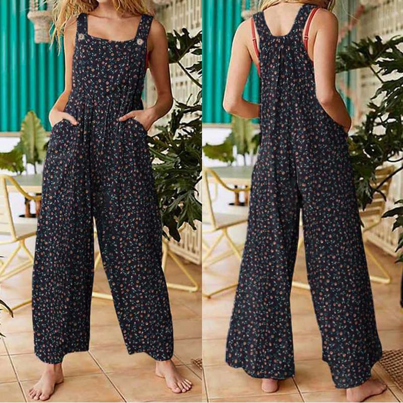 2021 Amazon Wish Cross-border Women's Clothing Independent Station New Women's Loose Printed Side Pocket Overalls Factory