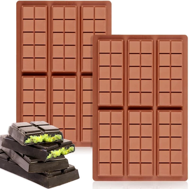 Best-selling 6-Cavity Large Chocolate Mold, Jelly Energy Bar Waffle Silicone Baking Mold
