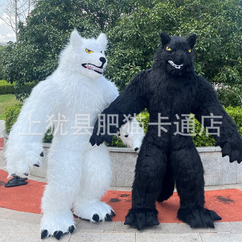 Big Bad Wolf Inflatable Costume Realistic Wolf Cartoon Mascot Suit Wearable Performance Long Fur Inflatable Outfit Plush Costume