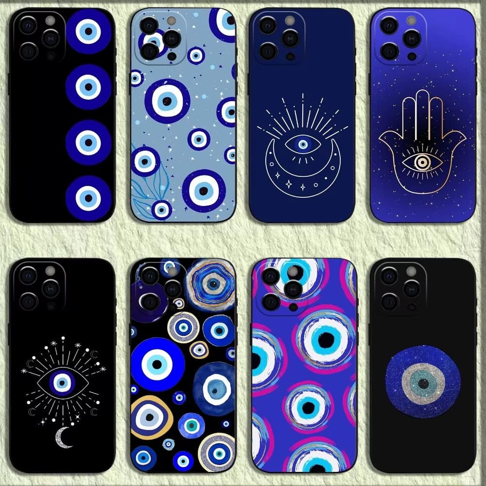 Compatible with iPhone 16 Pro, New Export Style Phone Case, X European and American Personality Evil Eye Blue Eye Phone Case