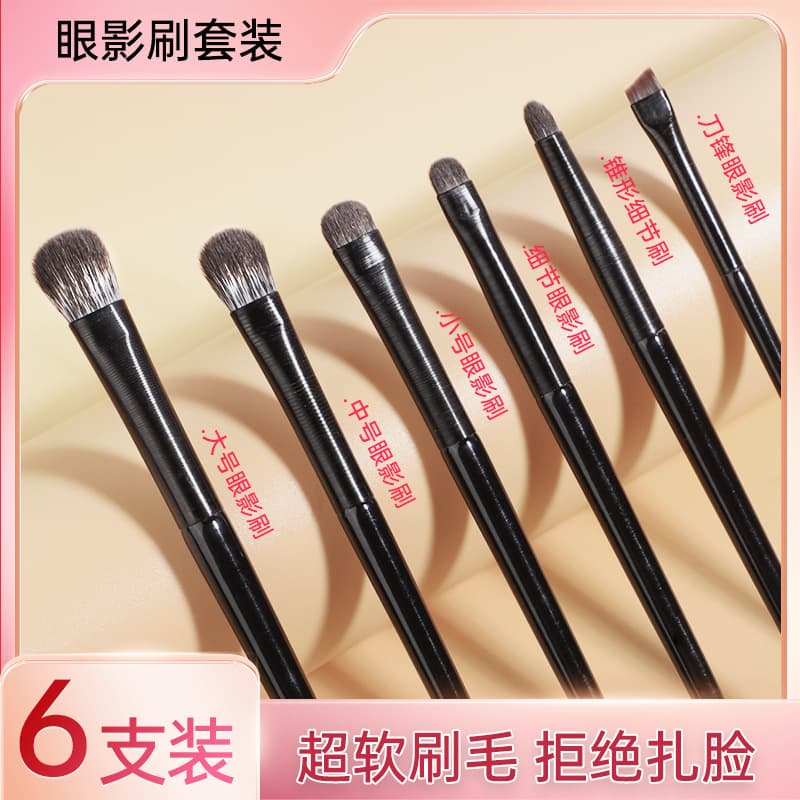 Beginner Friendly 6 Piece Eyeshadow Brush Set Synthetic Bristles Long Handle Cosmetic Brushes for Eye Makeup Detailed Sharp Edges