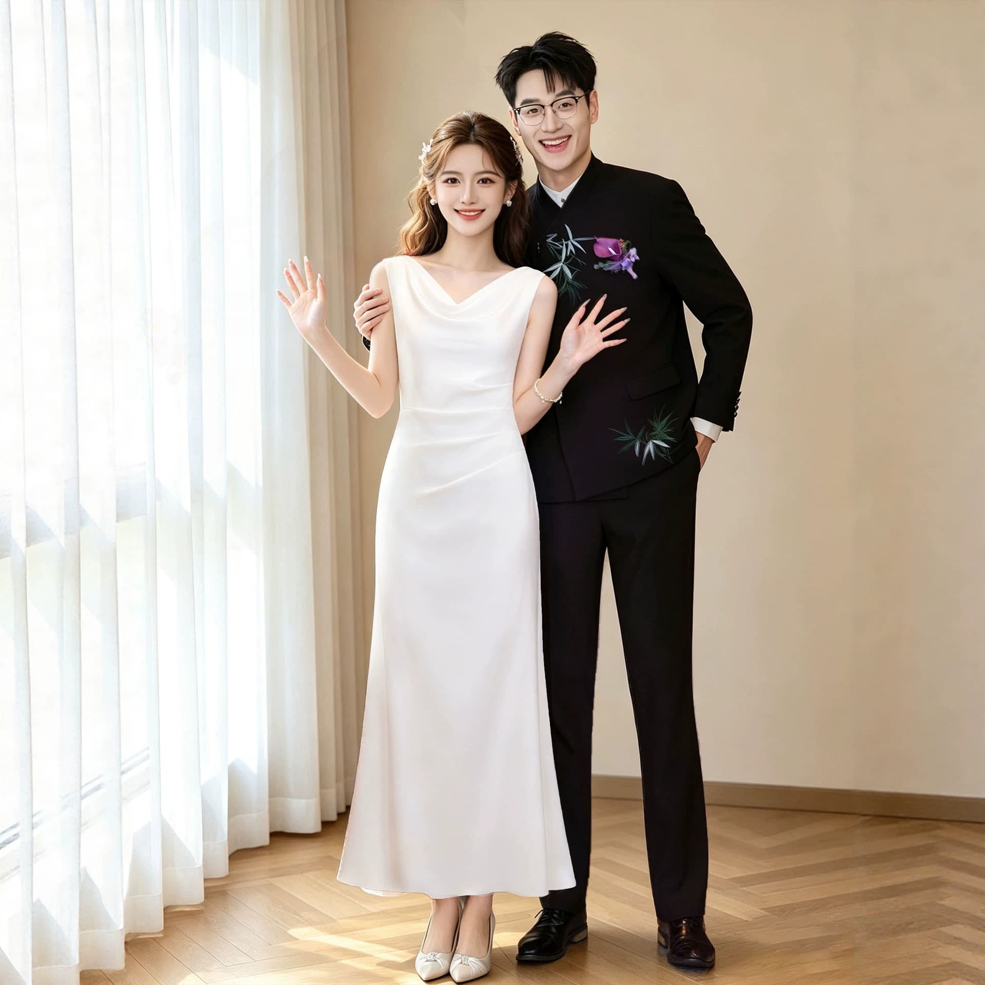 New Chinese style slim fit white engagement new evening dress simple temperament bride wedding dressing gown high-end light luxury long dress