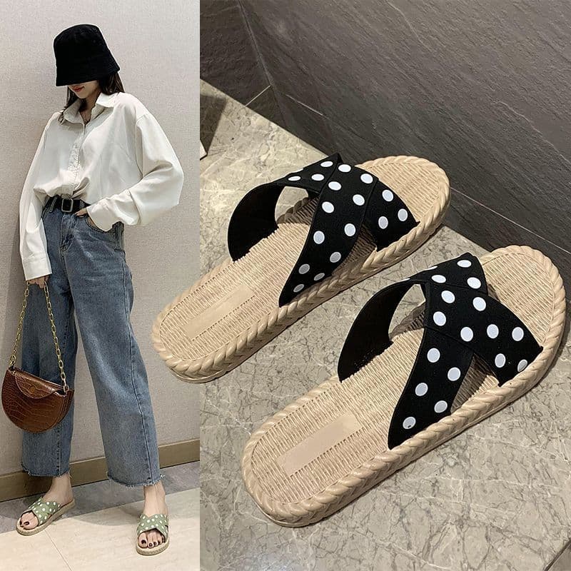 Women's Polka Dot Fashion Slippers, Fairy Sweet, Non-Slip Flat, Indoor Home Bathroom Beach Summer Slippers