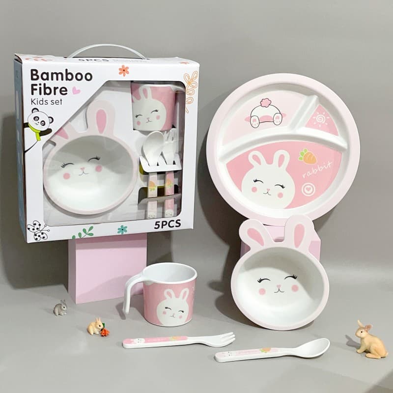 Bamboo Fiber Cartoon Rabbit Tableware Kids Rice Bowl Baby Divided Plate Bowl Dish Set Mother and Baby Store Gift