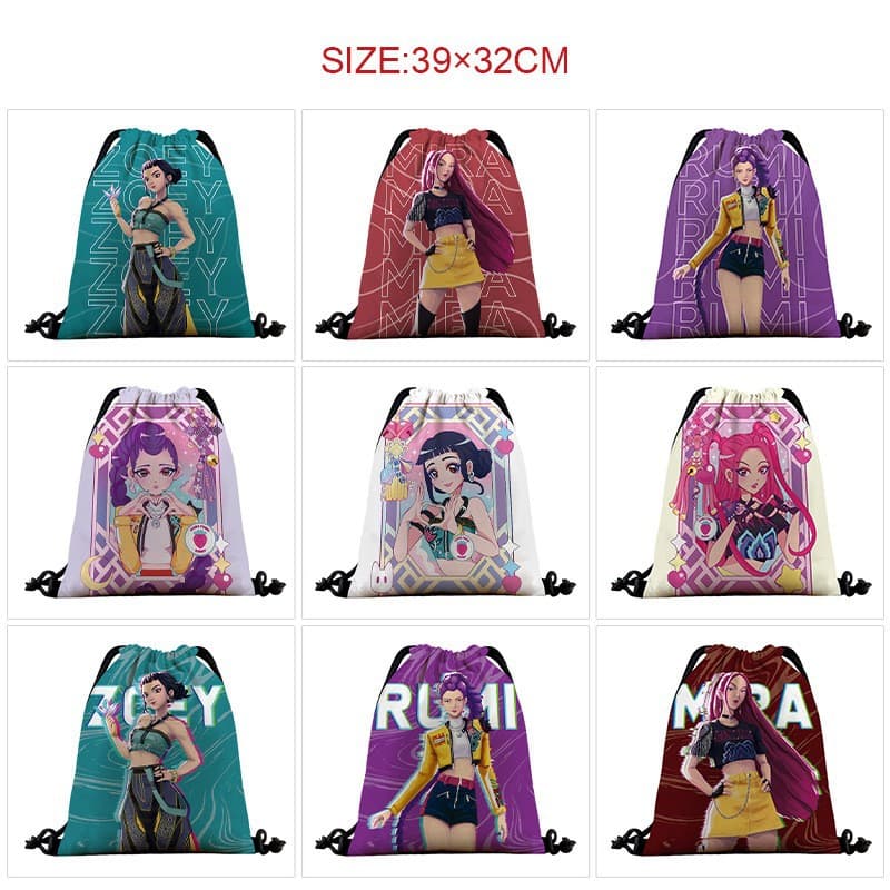 Hot-Selling K-POP Demon Hunters Drawstring Bag Cinch Tote Student Backpack Large Capacity Full-Color Shopping Bag