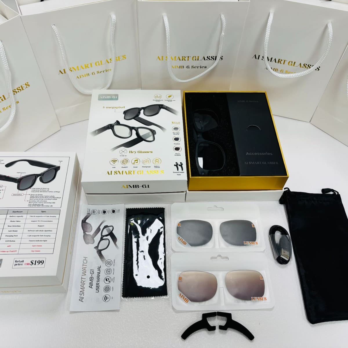 AIMB-G1 Smart Glasses 8MP Photo 1080P HD Video Recording + AI Voice Assistant Bluetooth Calling