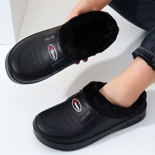 Winter Men's Fleece-Lined Half-Back Cotton Rain Shoes, Thick Sole, One-Piece EVA, Waterproof, Women's Cotton Slippers