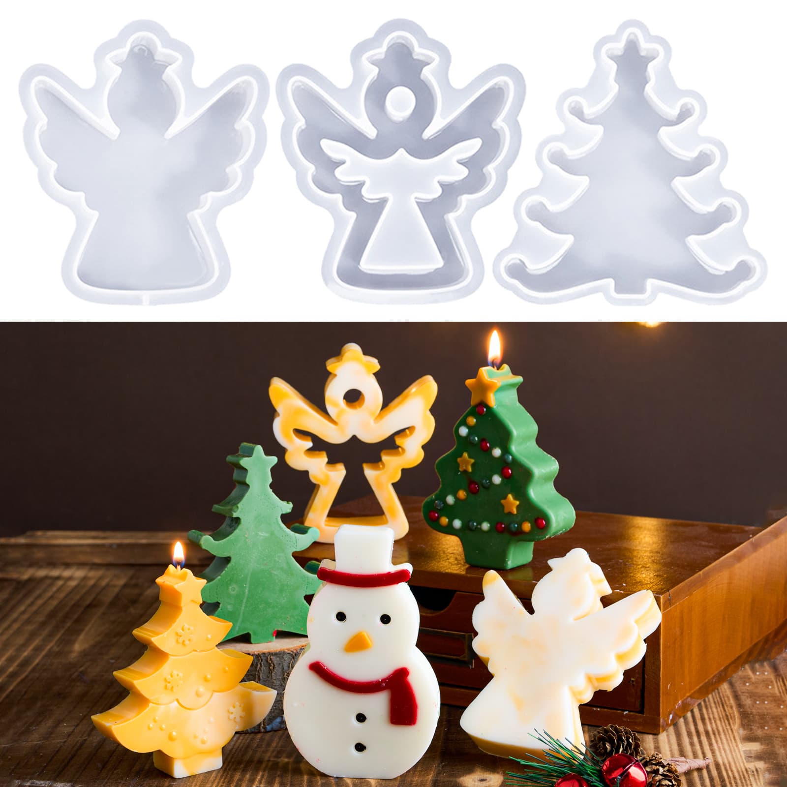 Christmas Tree Angel Scented Candle Silicone Mold DIY Plaster Scented Christmas Decoration Epoxy Resin Mold