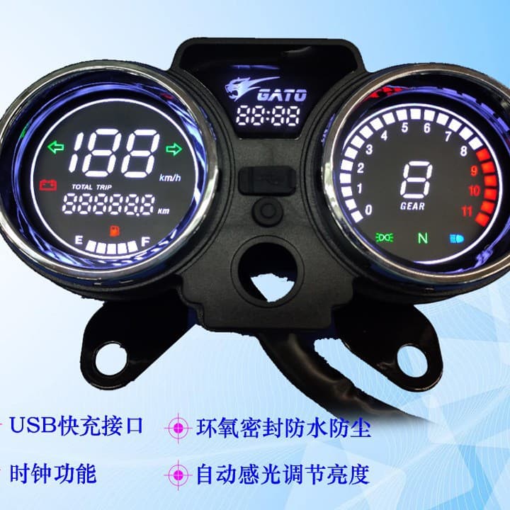 Gato 250cc Cruiser Motorcycle WH125-19 Digital LCD Instrument Cluster with USB Clock and Stopwatch Modification