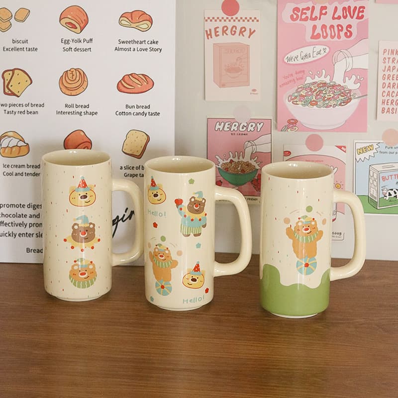Happy Bear Mug Watch Cup Birthday Gift Girls Large Capacity Water Cup with Cover Cute Home Ceramics
