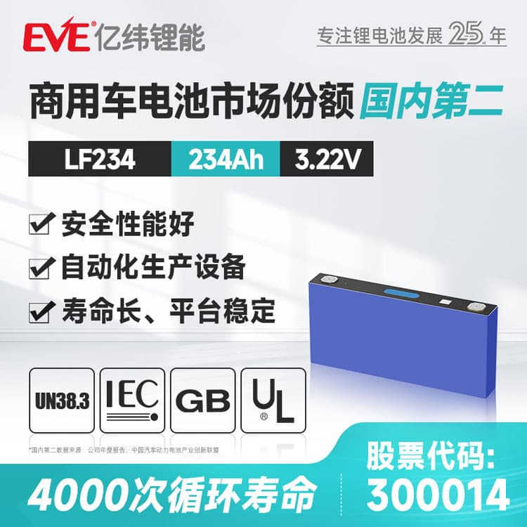 EVE Yiwei Lithium Energy Lithium Iron Phosphate Battery 3.22V234ah Battery Core Home Energy Storage LF234 Lithium Iron Phosphate