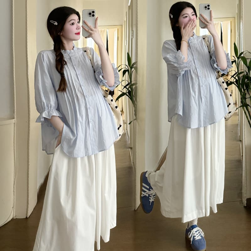 Pregnant women's summer tops, shirts, babydoll tops + skirts, fashionable and not showing pregnancy, trendy outfits for commuting during pregnancy