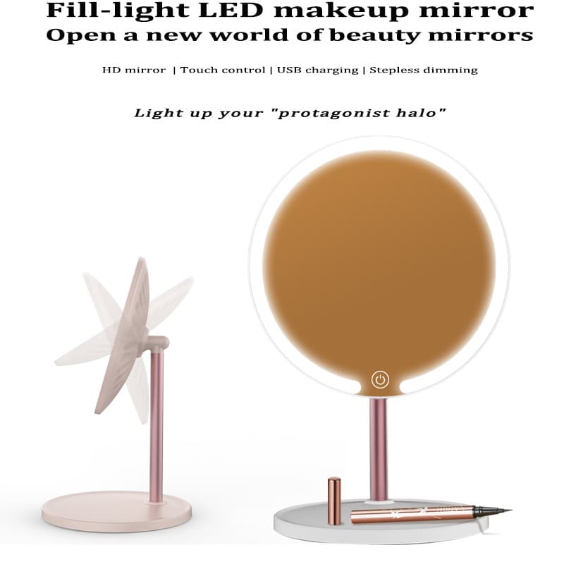 LED makeup mirror with light, metal stand, desktop/dormitory/home use, rechargeable.
