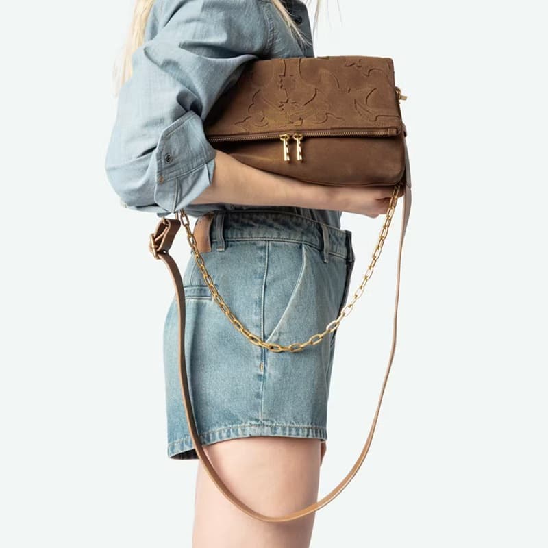 Fashionable Brown Red Women's Crossbody Bag Leather Frosted Shoulder Bag Vintage Style Internal Zipper Pocket Medium Hardness