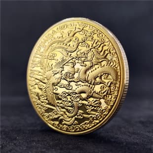 Dragon and Phoenix Commemorative Coin Cross-Border Live Stream Source Chinese Dragon Coin Commemorative Medal Auspicious Dragon Phoenix Totem Gold Coin