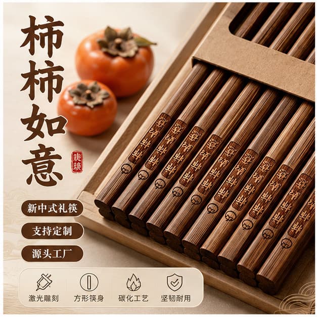 Carbonized Nan Bamboo Chopsticks, Premium Home Grade, No Paint, No Wax, Anti-Mildew, 10 Pairs, Deep Carbonized Bamboo Chopsticks, Shishi Ruyi Chopsticks