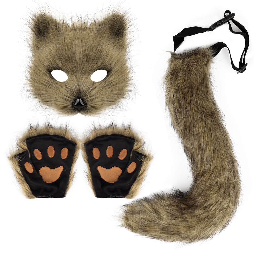 Halloween suit simulation fox mask gloves plush fox tail handmade animal tail cos props accessories
