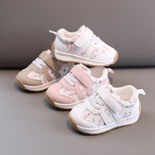 Xiao Liubao 2026 Leather Anti-Slip Soft Sole Agam Sneakers Spring New Style 1-3 Years Baby Walking Shoes Pastoral Floral Print
