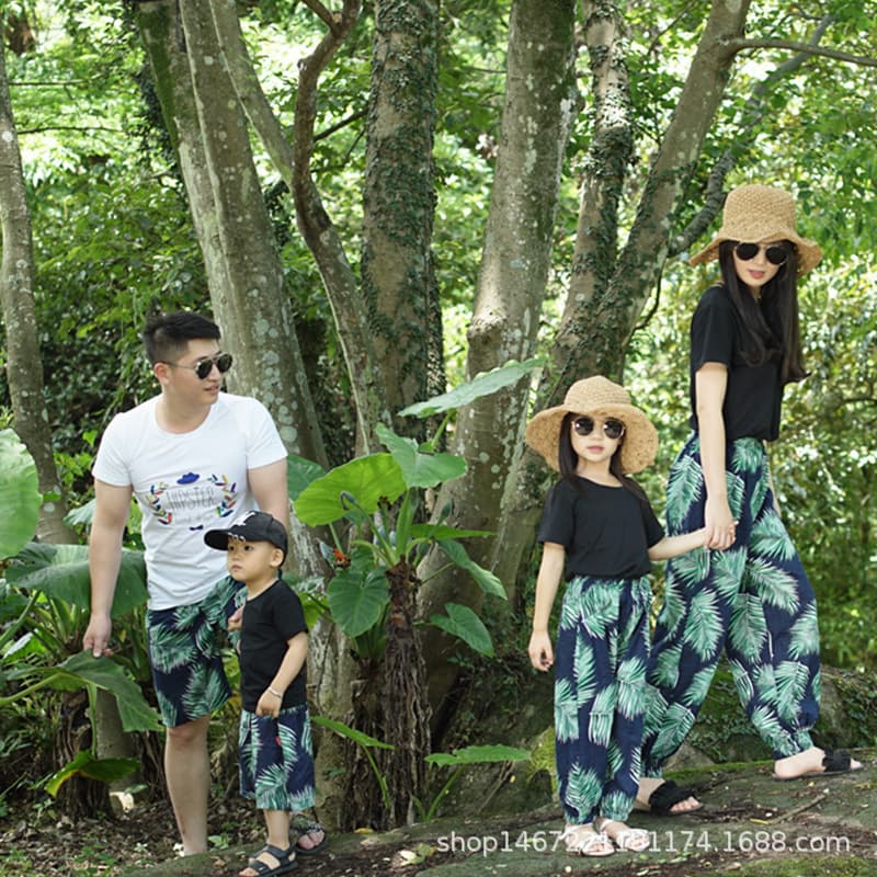 Family Matching Outfits: Trendy Mother-Daughter Dress Set for Summer 2023 Beach Vacation, Anti-Mosquito Pants for Boys and Girls, Stylish Family Set
