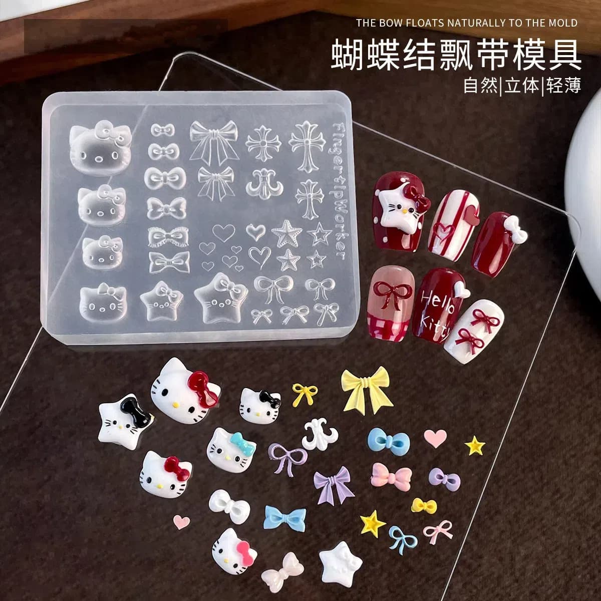 Nail art kitty cat silicone mold 3D three-dimensional relief cute bow nail accessories mold nail tools