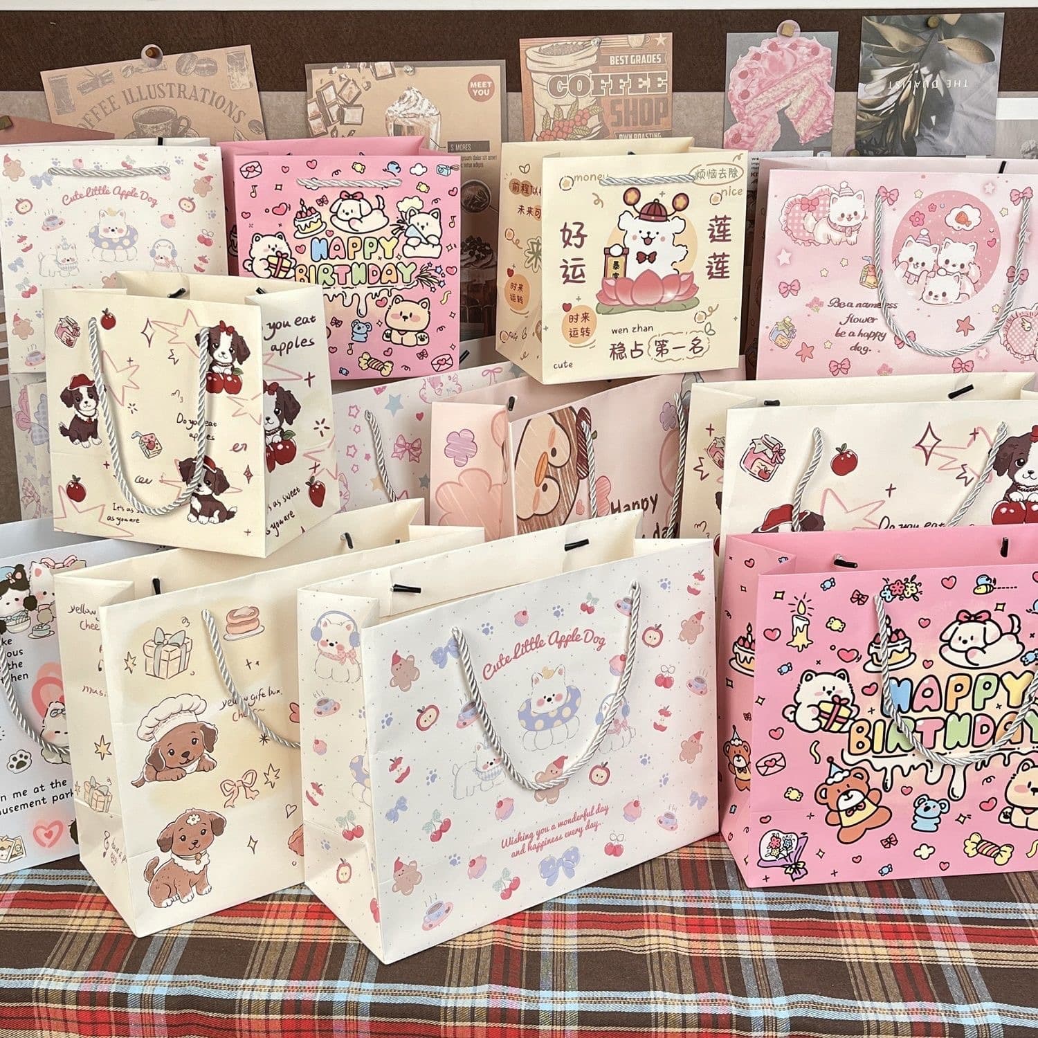 Premium Gift Bag Collection, Thick Hard White Cardstock, Large Capacity, Ins-Style Simple and Exquisite Cartoon Tote Bags