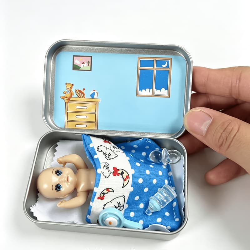 Pocket Baby Doll Bedtime Set in Tin Travel Toy