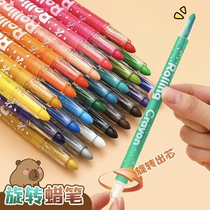 Oil Pastel Crayons for Kids, Twist-Up Crayons, No Mess, Washable, Non-Sticky, Safe and Non-Toxic, Primary School Student Crayon Set