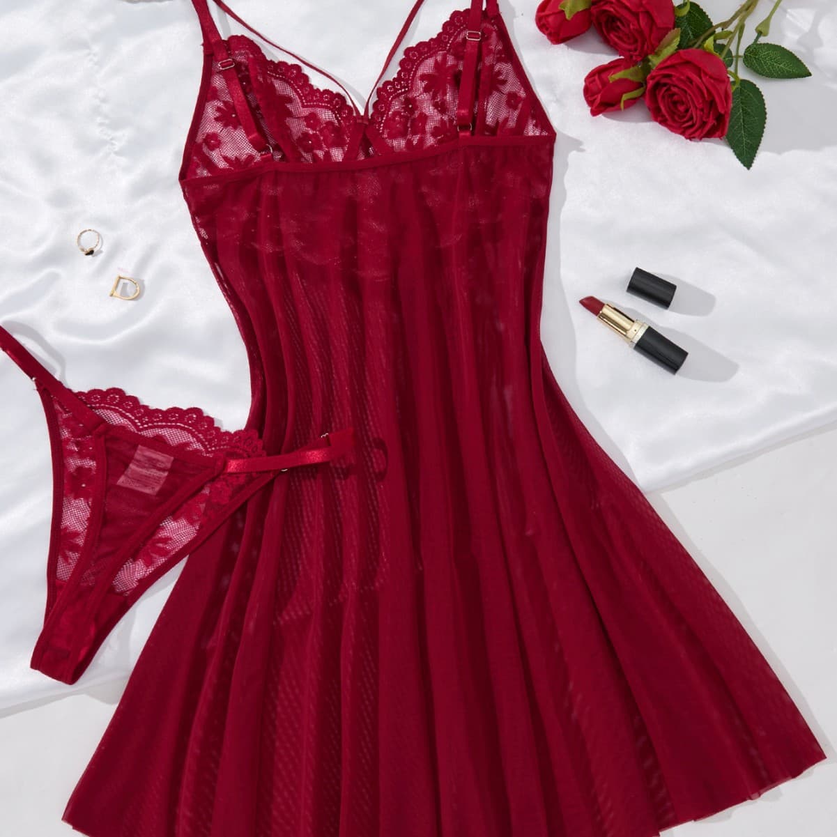 Amazon Best-Selling Sexy Lace Mesh Panel Babydoll Chemise Nightgown for Women, Wholesale Factory Direct 96
