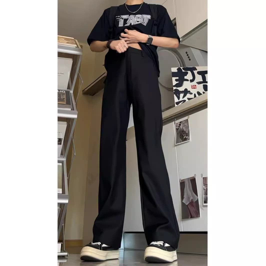 Cleanfit Black Pants for Men Summer High-Waist Slimming Maison Margiela Style Straight-Leg Flowing Vibe Flared Pants