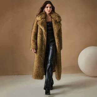 New European and American Cross-Border Trade Faux Fur Coat for Women, Long Fox Fur Style Notch Lapel, Warm Autumn and Winter Fashion Outerwear
