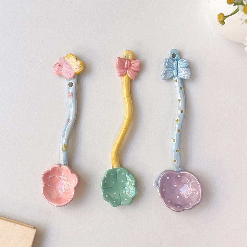 ChubbyCat Hand-Painted Heavy-Duty Ceramic Spoon, Ins-Style Girl Spoon, Stirring Spoon, Coffee Spoon, Dessert Spoon
