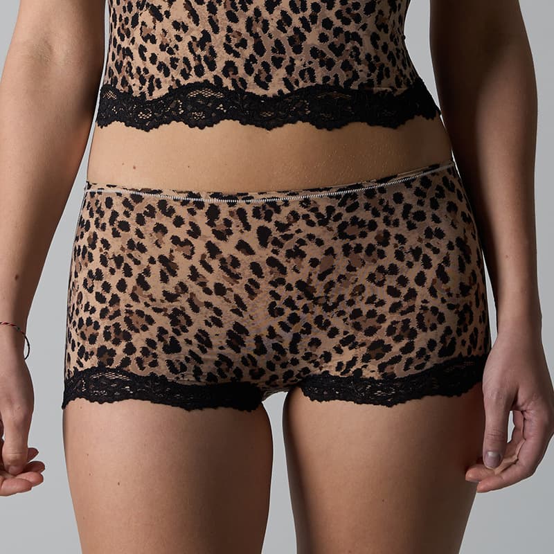 French Chic Tiger Print Lace Trim Boy Shorts Women's Printed Panties Sexy Leopard High Waist Comfortable