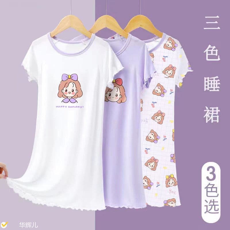 Girls' Nightgown Summer New Modal Ice Silk Sleepwear Thin Princess Style Short Sleeve for Ages 12+ and Big Kids 10 Homewear