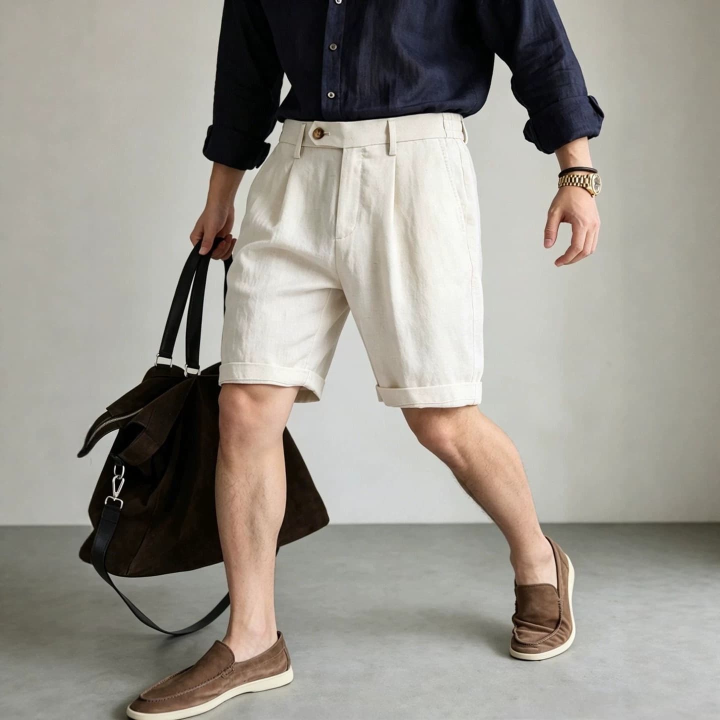 Men's Factory 'Cool Tencel Linen' Summer Commute Relaxed Old Money Style 5-Inch Men's Casual Shorts