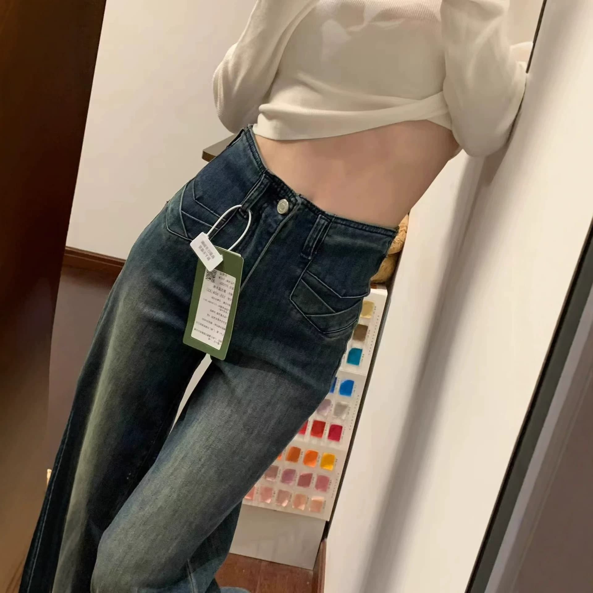 High-Waist Non-Cling Bootcut Jeans 2025 Fall/Winter Fleece-Lined Plus Size for Curvy Women, Loose Slimming Wide-Leg Flared Pants