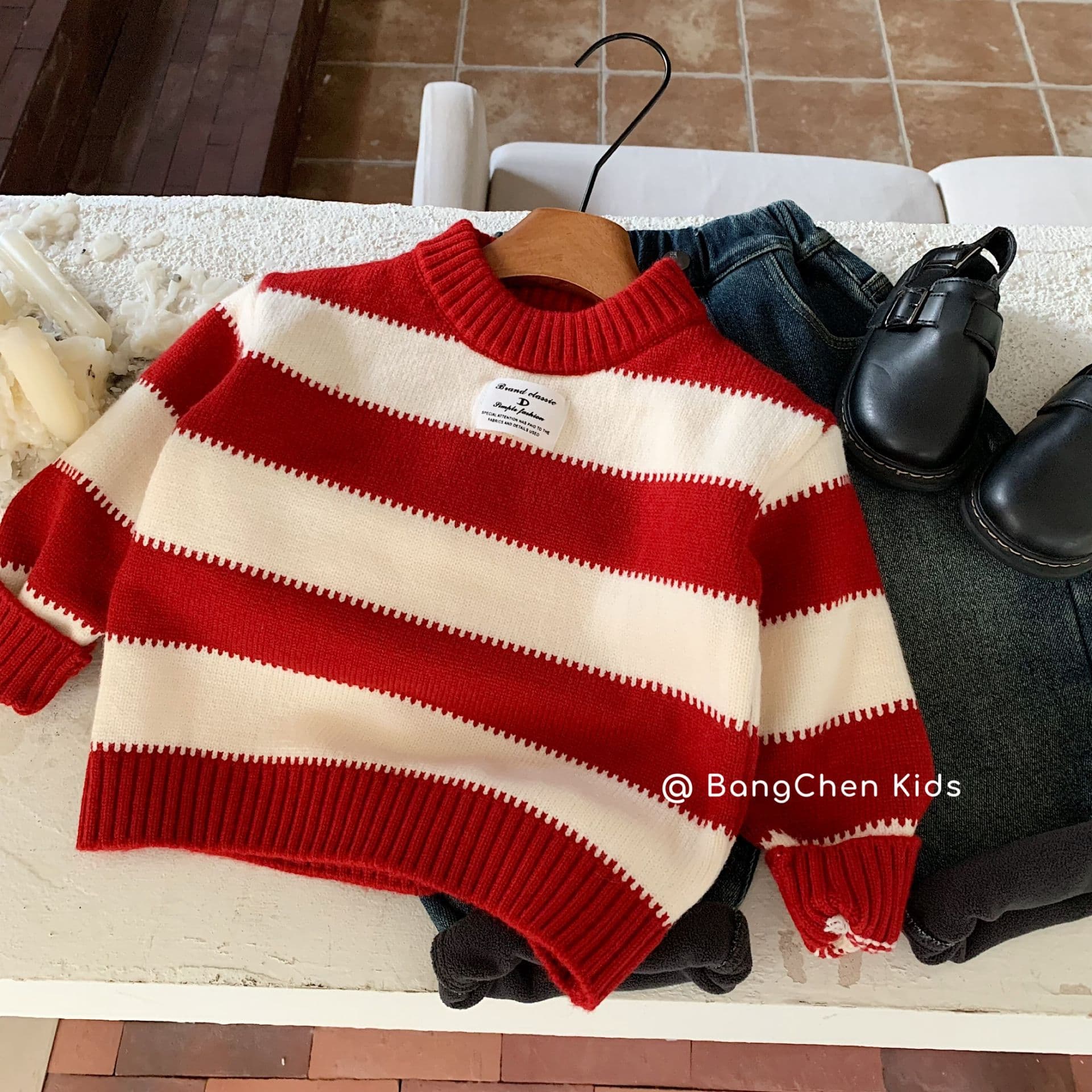 Bangcheng 2025 Winter New Year's Visit Clothes for Boys, Warm Knit Sweater Top Base Layer F0632