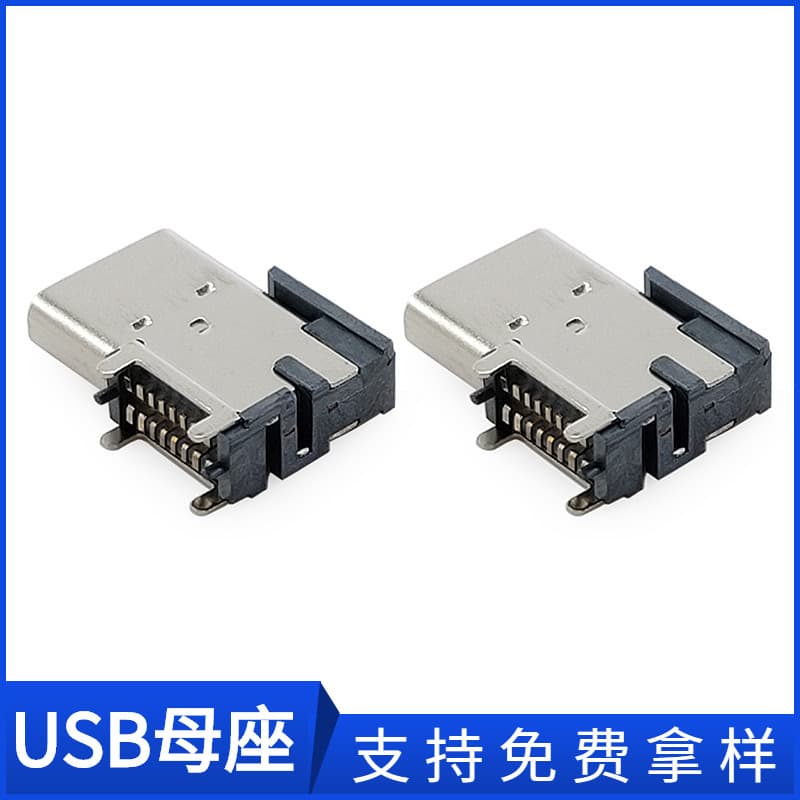 Custom Type-C Vertical Side-mount Female Socket with Gold-plated Connector, Horizontal Raised Laptop Charging Port