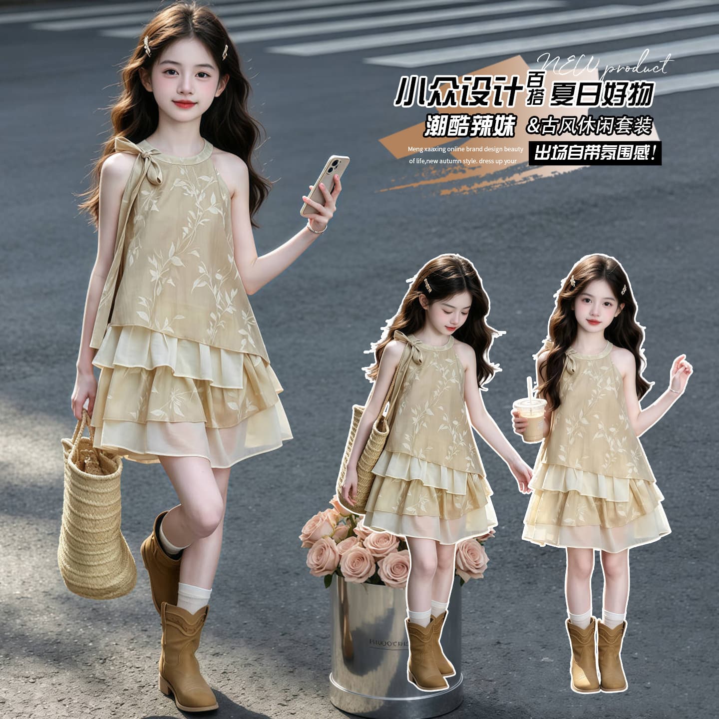 Teen Girls Dress 2026 New Korean Style Summer Mid-Length Thin Children's Dress