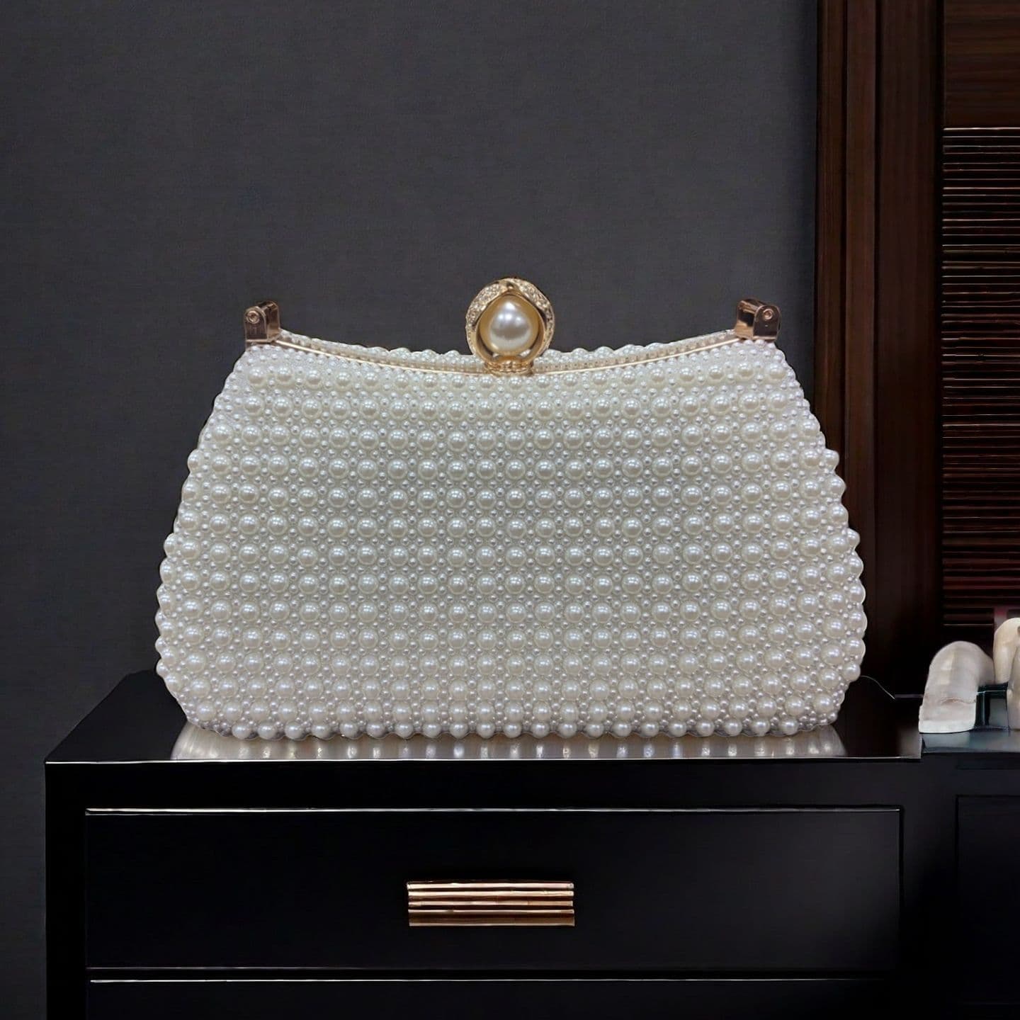 2025 trendy cross-border foreign trade elegant beige pearl bag celebrity dress dinner party evening dress bag banquet bag